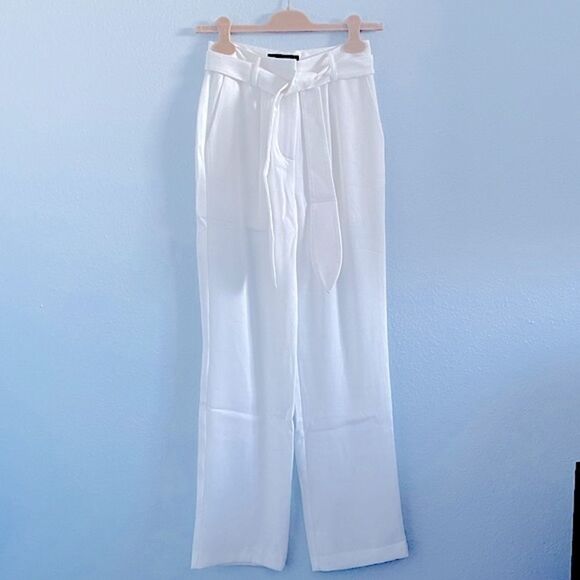 NWT Beige & Coco high waisted white trousers with tie size XS - Picture 1 of 12